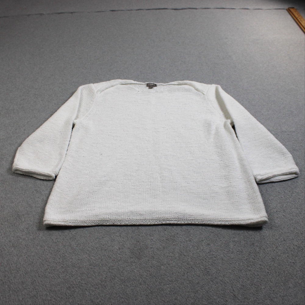 Vintage J Jill Sweater Women XL White Boat Neck 3/4 Sleeve Coastal Boho Stretchy